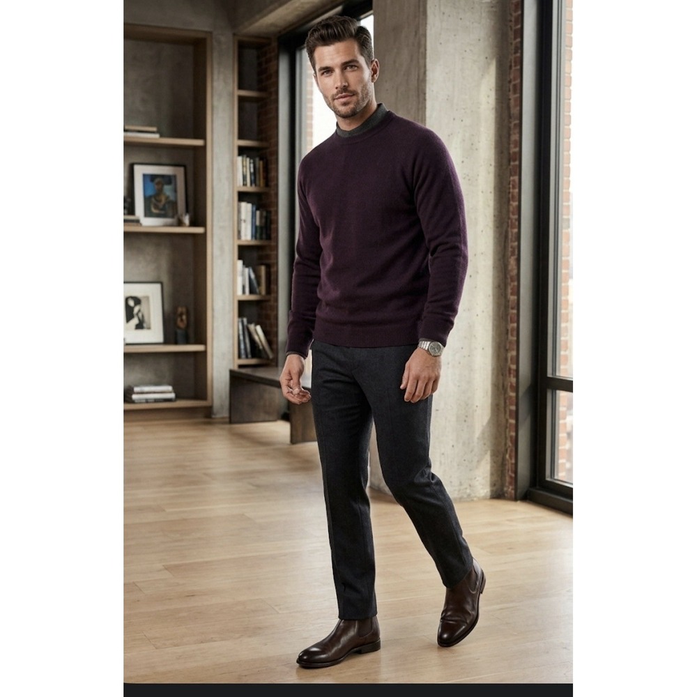 NWT Magaschoni Man Lambswool Crewneck Sweater Maroon Round Neck XL
